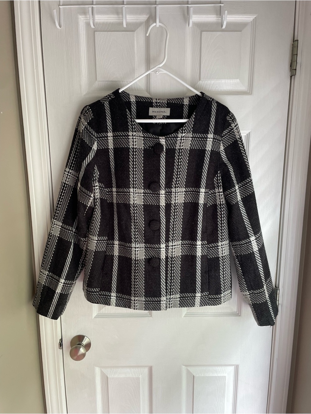 Merona Black & White Plaid Collarless Jacket